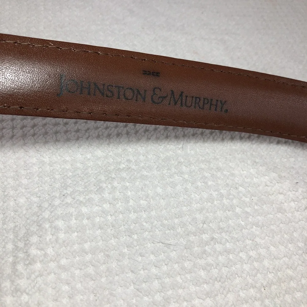 Johnston & Murphy belt mens 36-38 brown leather cowhide dress work stitching USA
